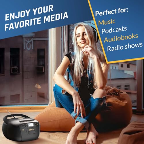 Image of KLIM CD Player & Cassette Tape Player, Bluetooth Boombox, AM /FM Radio, Stereo Sound, Remote, CD and Cassette Combo, Tape Recording, USB Drive, AUX, AC /DC Powered