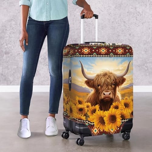 Cozeyat Western Highland Cow Luggage Cover Elastic Washable Stretch Suitcase Protector Anti-Scratch Travel Suitcase Cover for Kid and Adult M (22-24 inch Suitcase)4