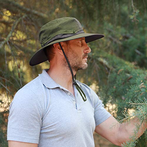 Image of Men Safari Sun Hat Wide Brim Boonie Fishing Cap with Adjustable Drawstring