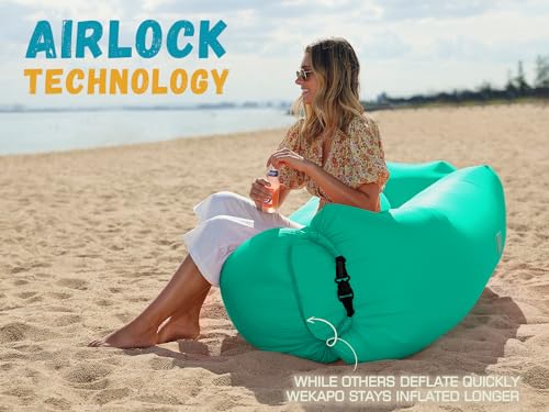 Image of WEKAPO Inflatable Sun Lounger, Air Sofa, Hammock, Portable, Waterproof and Leak-Proof, Ideal for Backyard, Beach, Travel, Camping, Picnics and Music Festivals