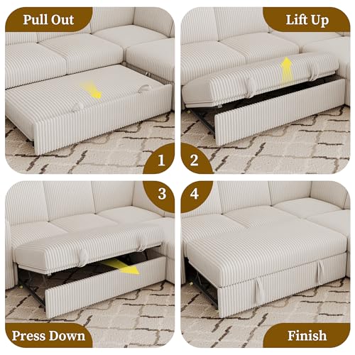 Image of Sectional Sleeper Sofa, Pull Out Couch with Storage,Lvory,7 Seat