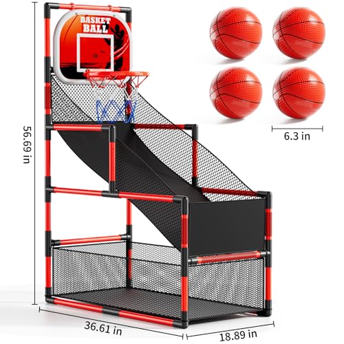 Image of NIPLOOOW Arcade Basketball Game Set for Kids 3-12 Years Old, Kids Basketball Hoop with 4 Balls & Pump, Indoor Outdoor Sports Play Toys, Basketball Games Toys, for Boys Girls Teens