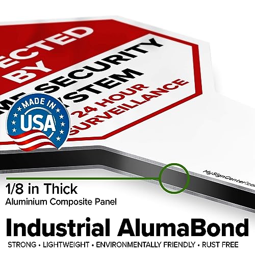 Image of Protected by Home Security System Sign, 7x13, Heavy Duty Integrated Ground Stakes, Indoor /Outdoor Use, Rust Free Aluminum Composite, Made in USA by My Sign center