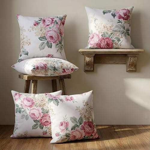 Image of Clasiko Cotton Cushion Covers 20x20 - Set of 5 Decorative Cushion Covers, Rosette Royal, Soft Cotton, Hidden Zip, Sofa & Bedroom Decor