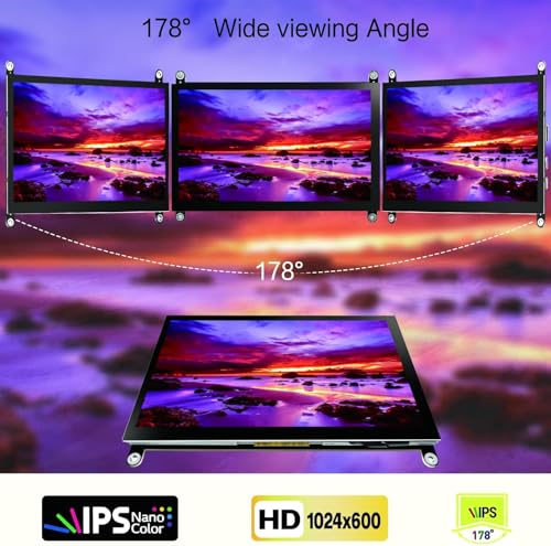 Image of HAMTYSAN 7 Inch Raspberry Pi Screen Touchscreen Monitor 1024x600 Small HDMI Monitor w /Dual Speakers IPS Screen Display for Raspberry Pi 5 /4 /3 Win 11 /10 /8 /7 Jetson Nano, Free Driver