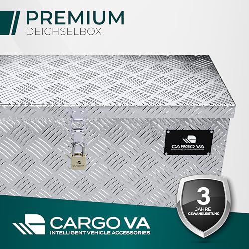CargoVA - Wasserfeste Deichselbox - Mit Befestigung & Vorhängeschloss - Abschließbare Anhängerbox [50x17x20CM] - Transportbox