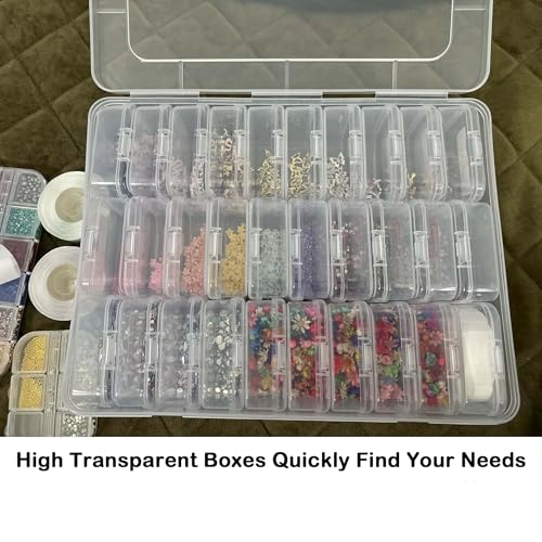 Image of Small Bead Organizer Storage Box, 30PCS Mini Clear Plastic Containers Transparent Rectangle Cases with lid for Collecting Beads Jewelry Crafts Nail Tiny Items