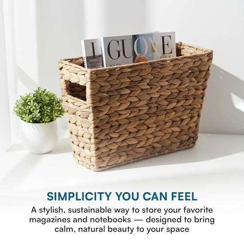Image of Honey-Can-Do Woven Water Hyacinth Wicker Storage Basket, Magazine, Natural