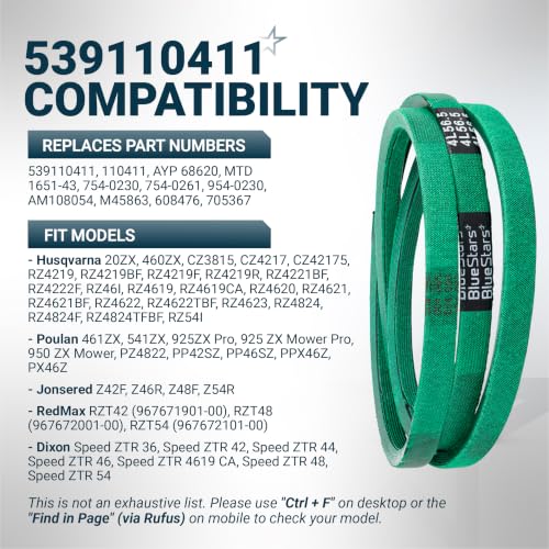 Image of [Upgraded Grip120] BlueStars 539110411 Hydro Pump Drive Belt 56.5 inch x 1 /2 inch