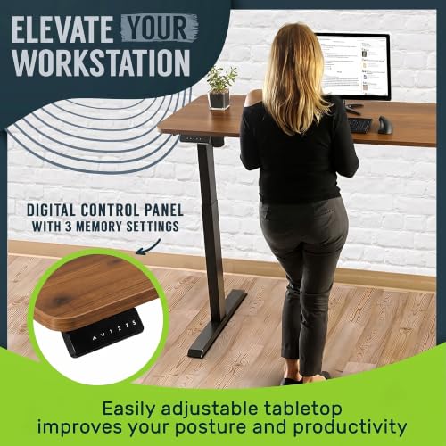 Image of TechOrbits Electric Standing Desk Frame 60 x 24 Inch Tabletop - Motorized Workstation Two Leg Stand Up Desk with Memory Settings and Telescopic Sit Stand Height Adjustment (Black Frame /Wood BrownTop)