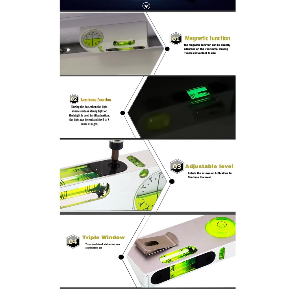 Niveau de mesure multi-angles avec mini jauge de niveau magnétique en alliage d'aluminium solide, mini jauge à bulle portable (vert)