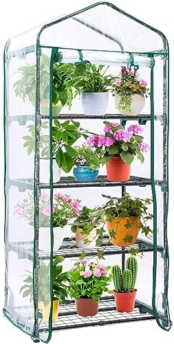 Mini Greenhouse for Outdoors Indoor: Ohuhu Small Green House with 4 Tier Shelves, Portable Plastic Greenhouses with Heavy Duty Transparent PVC Cover for Winter Garden Patio Backyard Porch Balcony