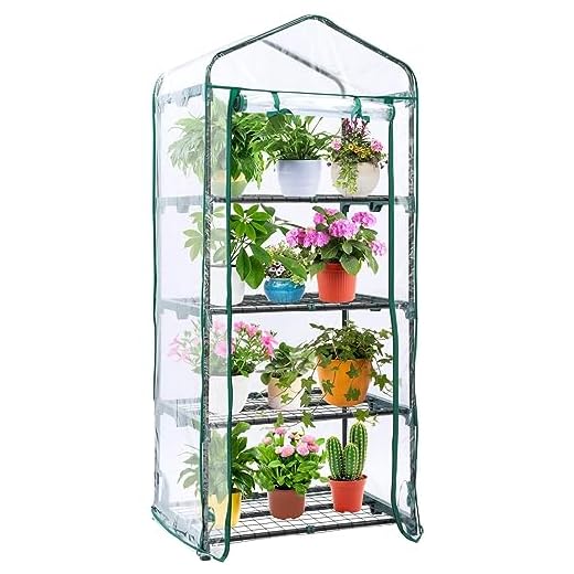Mini Greenhouse for Outdoors Indoor: Ohuhu Small Green House with 4 Tier Shelves, Portable Plastic Greenhouses with Heavy Duty Transparent PVC Cover for Winter Garden Patio Backyard Porch Balcony