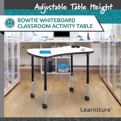 Image of Learniture Structure Series Collaborative Dry-Erase Activity Table, Bow-Tie Mobile Collaborative Table with Whiteboard Top, 24 inch L x 34 inch W x 30 inch H, White /Black