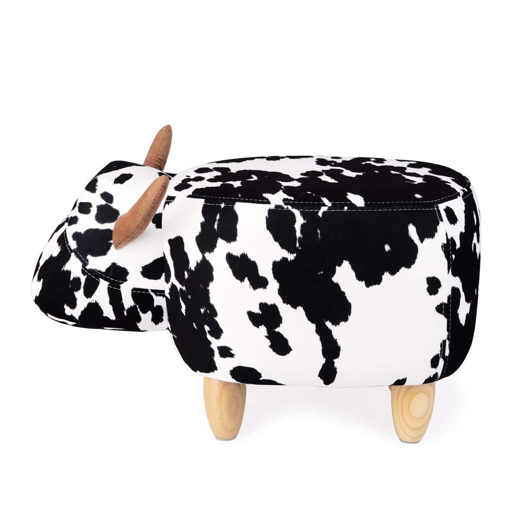Balvi Taburete La Vache Color Negro/Blanco con Forma de Vaca Patas de Madera Poliéster/Madera