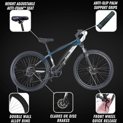 Image of FitTrip Dominator 26T 21 Speed Gear Bicycle for Men with Front Zoom Lockout Suspension & Dual Disc Brake Mountain Bike | Imported Clarks UK Disk Brakes | Unisex MTB Cycle (Mariana Teal Blue)