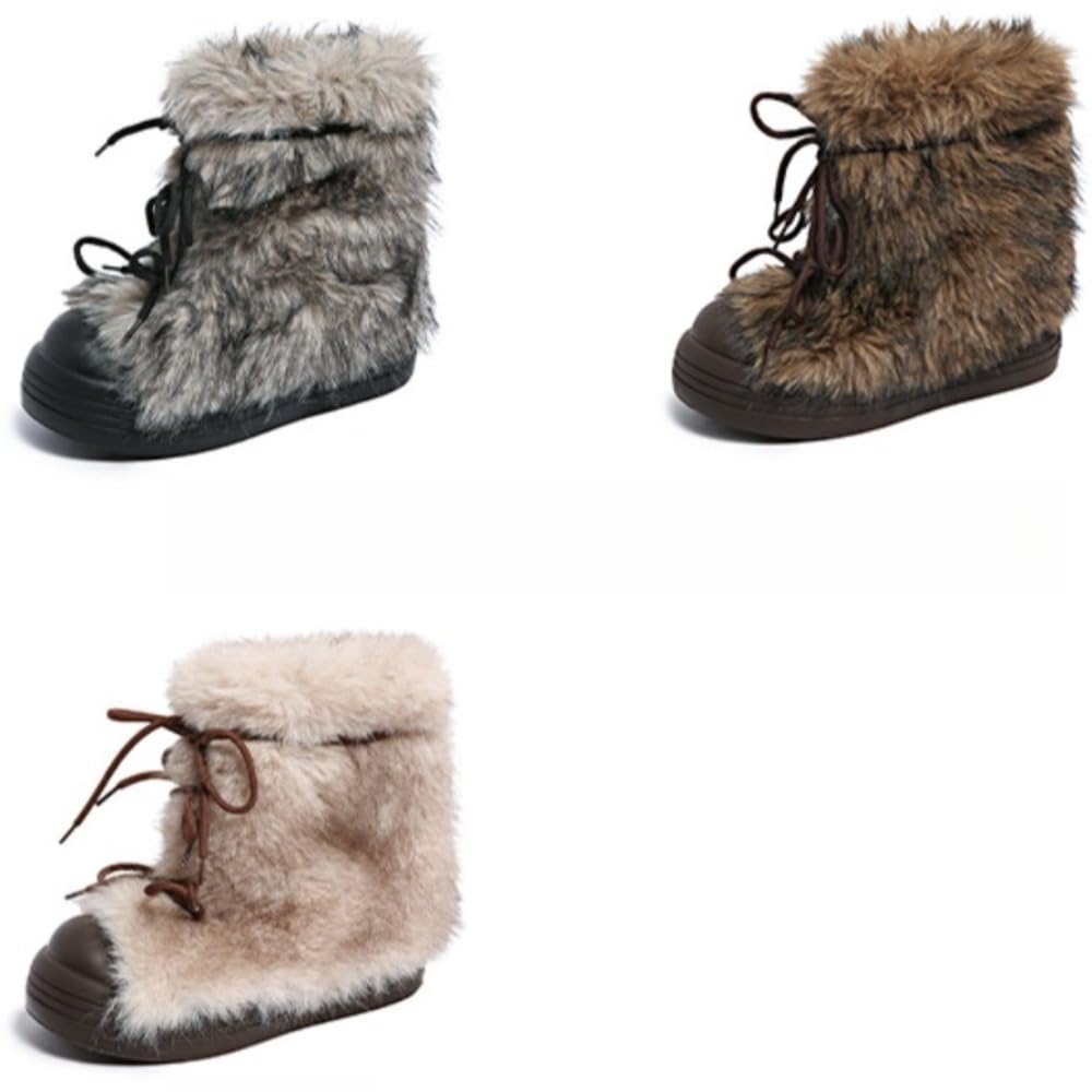 Rave Fur Boots Y2K for Women Faux Furry Fluffy Fuzzy Snow Winter Boots Slip on Booties Goth Emo