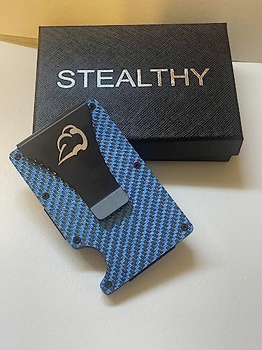 Minimalist Wallet for men- RFID blocking Carbon Fiber money clip wallet (Ocean Blue)3