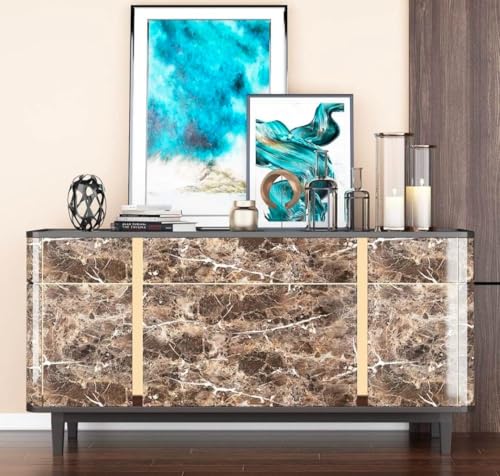 Image of Self Adhesive Decorative Peel Stick Waterproof Marble Wallpaper Wall Decor Removable Wall Paper for Living Room Hall Decoration PVC Vinyl DIY Contact Paper 45x304 CM (Brown Marble)