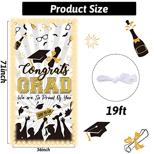 Image of 2024 Graduation Banner with Led-Light Strips Decor Congrats Grad Door Cover Banner Large Fabric Graduation Party Door Sign for Indoor Outdoor Photography Background Decorations 71 x 36 Inch (White)