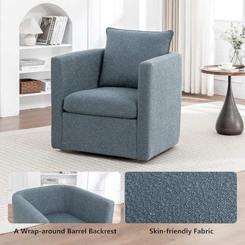 Sillón giratorio moderno azul con cojín mullido miniatura 6