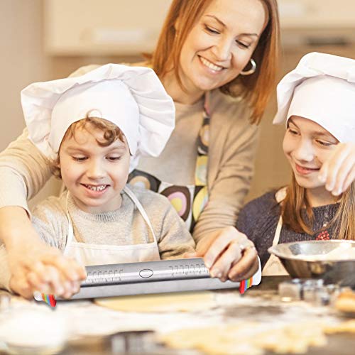Rolling Pin Stainless Steel Non Stick Rings Rolling Pin, with 4 Bolts 16 Thickness Rings and Silicone Baking Mat, for Baking Dough, Pizza, Pie, Pastries, Pasta and Cookies