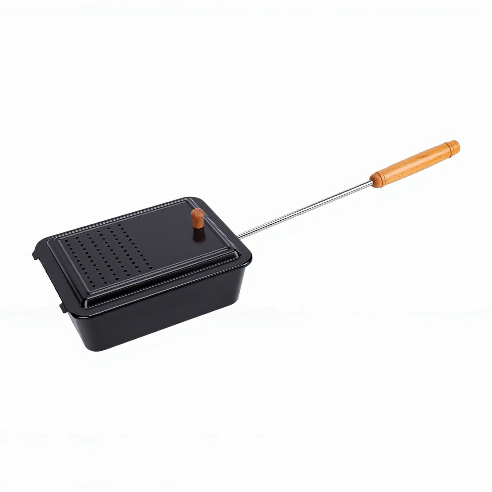 Generic Macchina per Popcorn Antiaderente Vecchio Stile per Popcorn da Campeggio con Manico in Legno per Casa, Campeggio, Cortile, Ferro, Legno di Faggio, Acciaio Inossidabile, 25x19x8,5 Cm