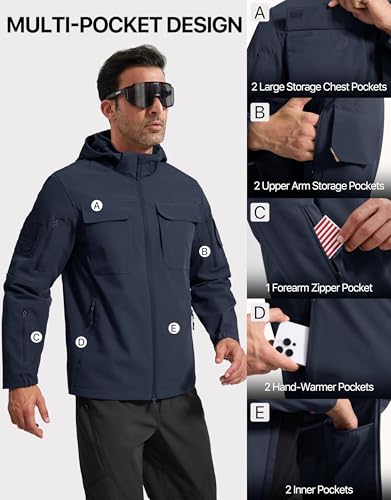 Image of FREE SOLDIER Men's Waterproof Softshell Jacket Fleece Lined Outdoor Jacket Tactical Military Hoodie Windbreaker