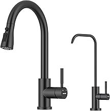 WEWE Kitchen Faucets with Pull Down Sprayer, Stainless Steel Single Handle 1 Hole for Family Kitchen with WEWE Drinking Water Faucet, Matte Black