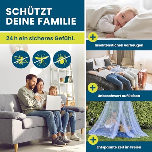 HOBERG Moskitonetz Reise | XXL Mückennetz Bett für Kinderbett, Einzel- & Doppelbett | Outdoor Moskitozelt 400 Mesh für Balkon | Insektenschutz Baldachin zum Kleben oder Bohren - mit Spannring 60 cm Ø