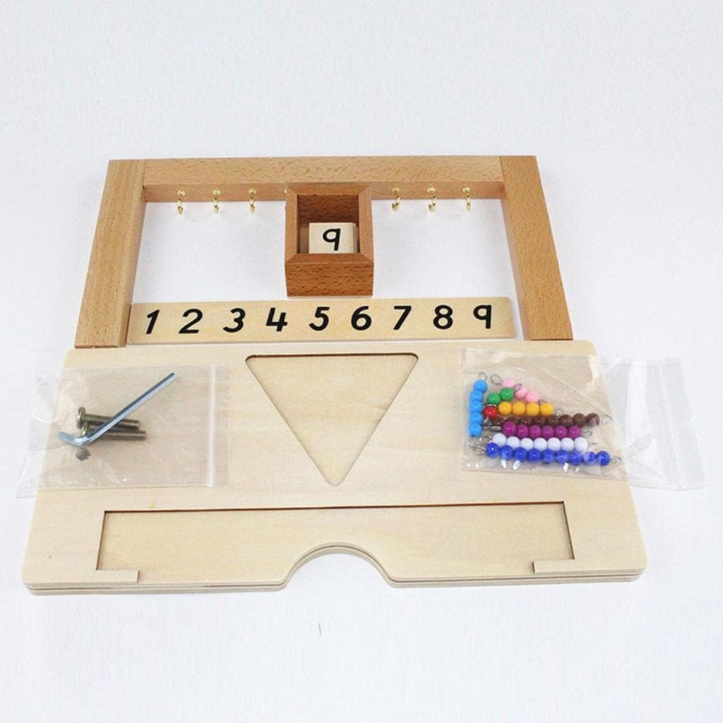 HEAVENGLOW Montessori Toy Beech Wood 1-9 Hanging Beads Frame w/Beads Bar al