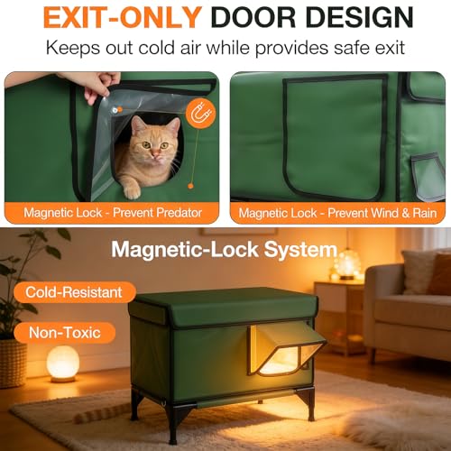Cuccia riscaldata per gatti, isolata e resistente alle intemperie, con porta di fuga, per gatti randagi