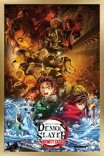 Demon Slayer: Infinity Castle (2025) - Group Key Art Wall Poster, 22.4L" x 14.7W", Gold Framed Version