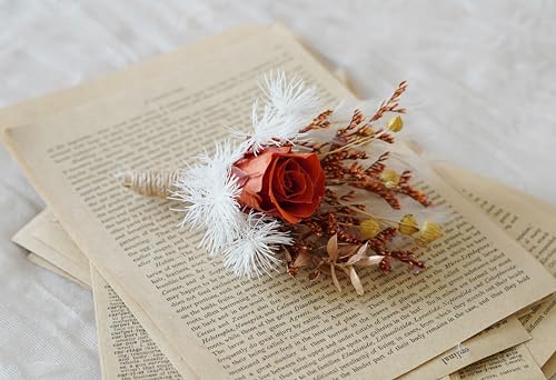 Boutonniere de Flores Secas para Boda Color Naranja miniatura 3