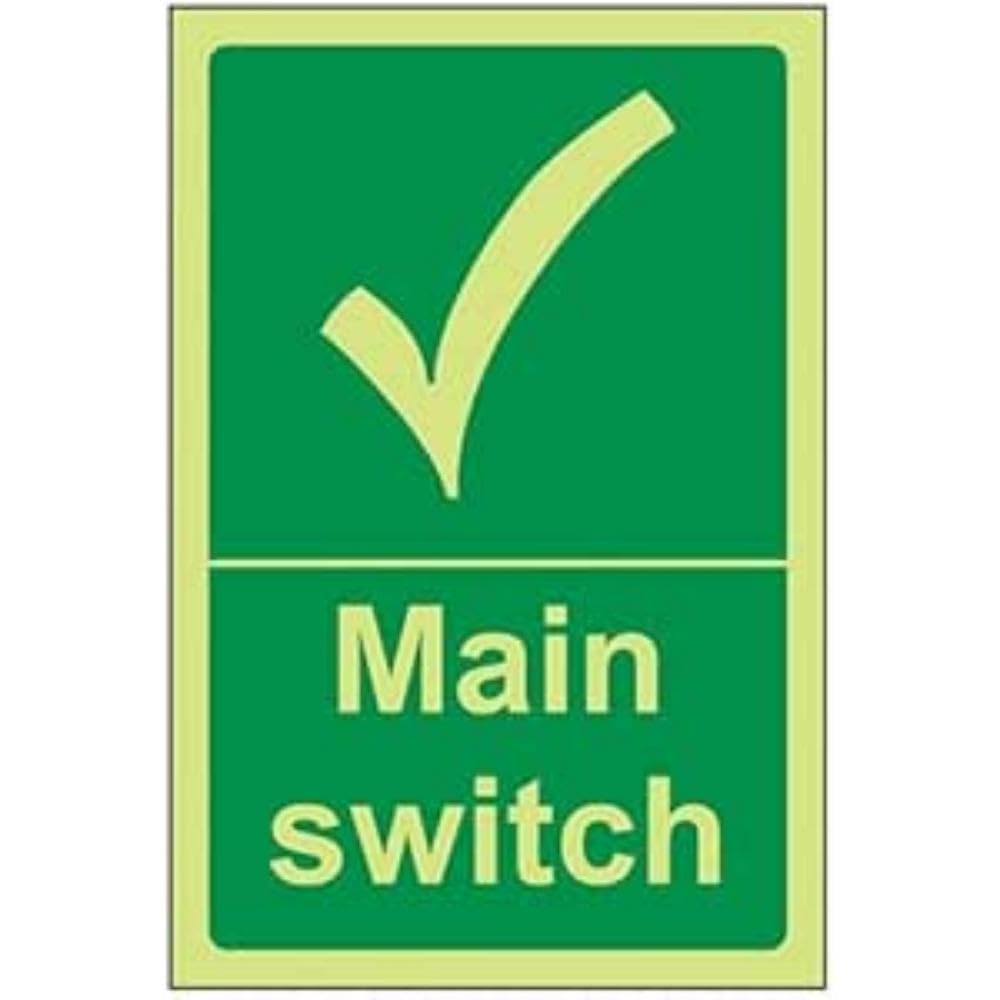 VSafety 13088AM-G In Case of Fire Break Glass Equipment Sign, Glow In Dark, 1 mm Plastic, Square, 150 mm x 150 mm, Red