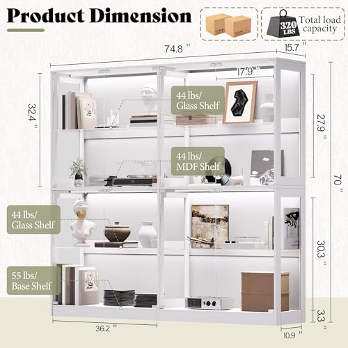 Image of AMERLIFE 75-Inch RGB Display Cabinet with Glass Shelves