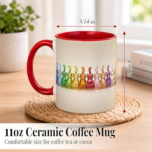 Taza de Cerámica con Diseño de Gatos Arcoíris, 11 oz miniatura 3