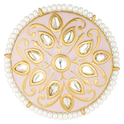 Aheli Indian Traditional Bollywood Meena Work Kundan Pearl Adjustable Ring Jewelry Gift for Women3