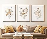 Watercolor Botanical Wall Art Vintage Floral Art Prints Wildflowers Art Modern Boho Canvas Wall Art Painting Farmhouse Wall Picture Decor for Living Room Bedroom 16x24x3 Inch Set of 3 Unframed