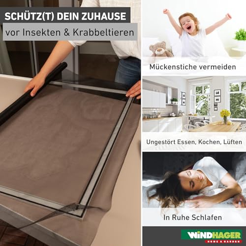 Windhager 03443 Fiberglasgewebe 100 x 120 cm, Anthrazit Insektenschutz Fliegengitter Insektenschutzgewebe aus hochwertigem Fiberglas, maschenfest verschweißt, UV-beständig