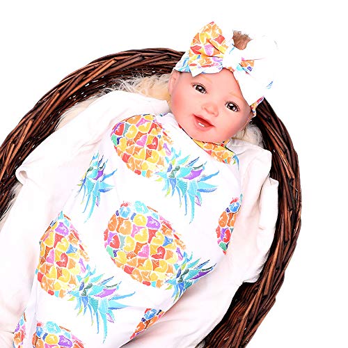 Image of Newborn Swaddle and Bow Headband Set Baby Receiving Blanket,Baby Boys Girls Sleep Wrap Gift Photography Props(4747 Inch)
