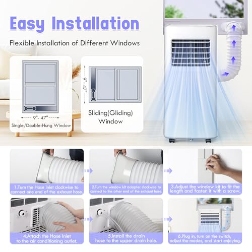 8500BTU Portable Air Conditioner 3-IN-1 with Fan&Dehumidifier AC unit with LED Remote Control up to 450 sq.ft. Room Air Conditioner with Sleep Mode,24H Timer,2 speed,Auto-evaporativ.