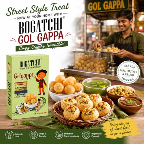 Image of BOGATCHI Ready-to-Eat Pani Puri Pellets 400g | Fry or Microwave Golgappa Papad | Instant Pani Poori Kit | Crispy & Hygienic Street Food Snack | Made with Premium Ingredients | Jumbo Family Pack
