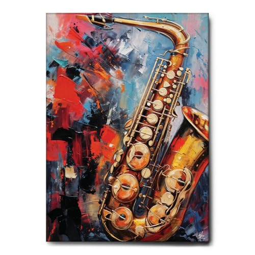 Giallobus - Impression sur toile - 97 - Saxophone jazz - Toile à cadre standard - 35L x 50l cm - Tableaux modernes