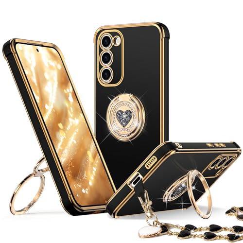 Image of XYZ for Galaxy S23 Plus Case with Stand, for Samsung Galaxy S23 Plus Case with Double Ring, Women Girls Bling Luxury Phone Case for Samsung S23 Plus, Black