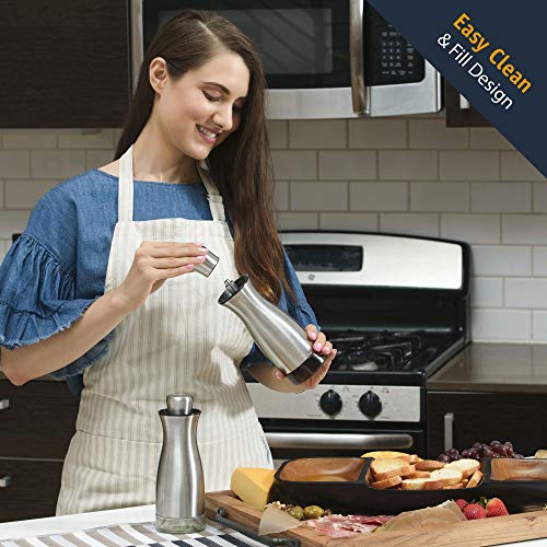 CHEFVANTAGE Olive Oil and Vinegar Cruet Dispenser Set with Elegant Glass Bottle and Drip Free Design - Bronze - Thumbnail 3