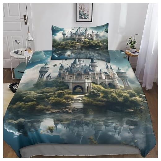 Castillo Mágico Juego De Funda Nórdica 3D Estilo Europeo Juego De Cama Microfibra Suave 2 Piezas Cubierta De Colcha con Cierre De Cremallera Y Fundas De Almohada Single（135x200cm）