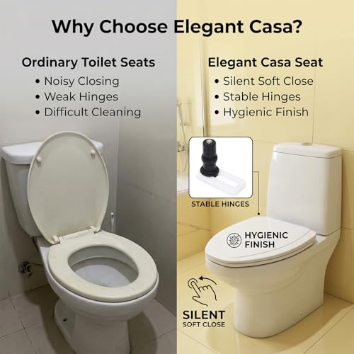 Image of Elegant Casa Polypropylene Soft Close Toilet Seat Cover | Western Commode Lid for Bathroom & Toilet | Stable Hinges | Cascade Shape | Glossy White | Durable Hygienic Seat | Easy Installation | 1 Set