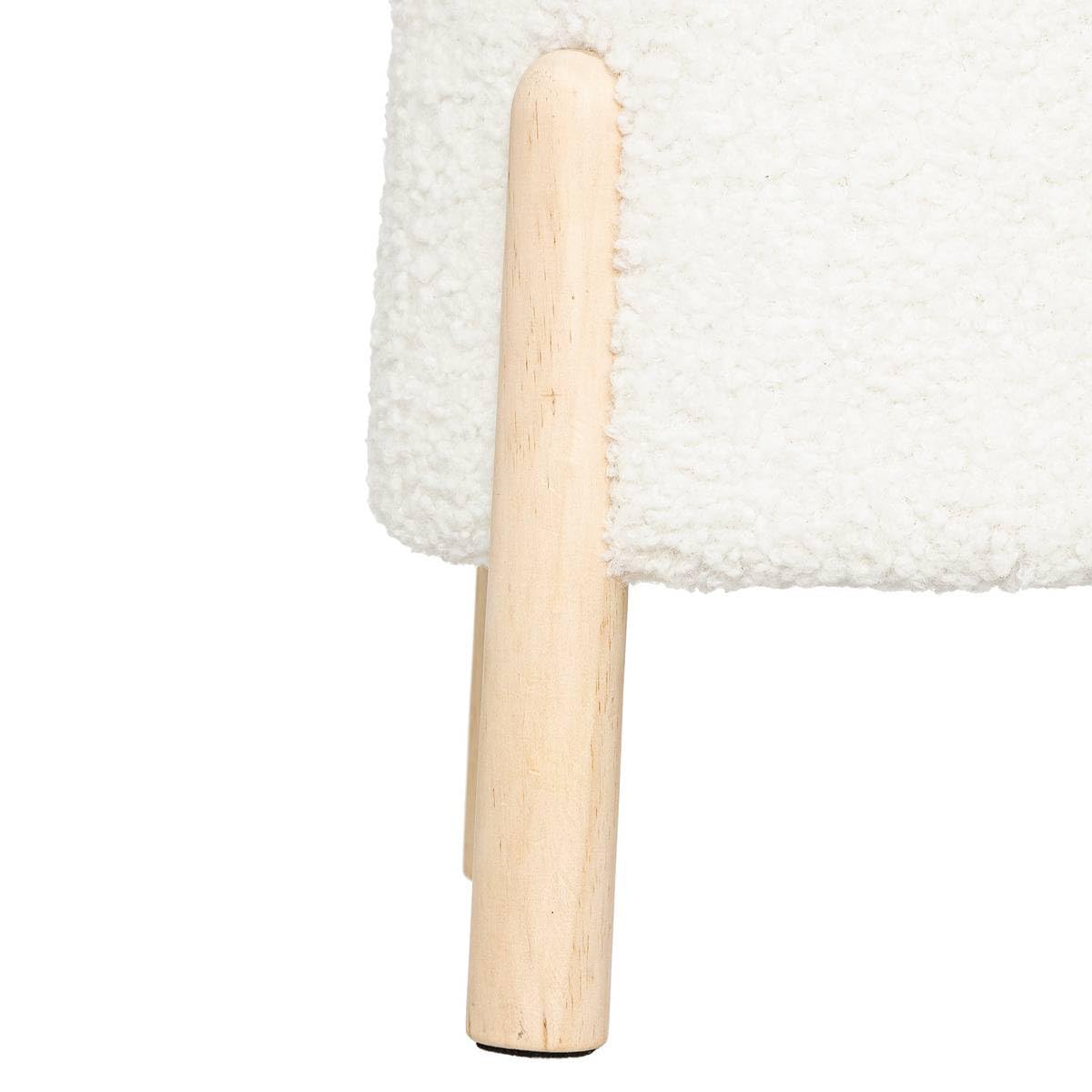 Atmosphera - Tabouret d'Appoint Inuit en Tissu Bouclette Blanc, H 41,5 cm, Pieds en Bois - pour Salon, Chambre d'enfant