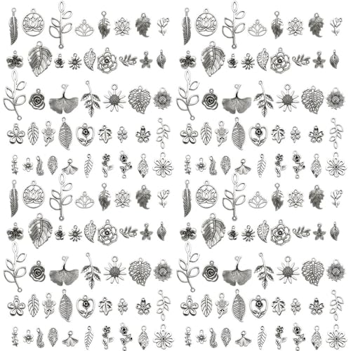 Youdiyla 80pcs Alloy Silver Plant Leaf Small Flower Set Series